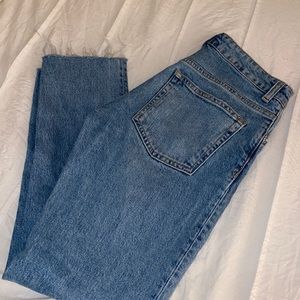 Zara straight leg raw hem light wash blue jeans